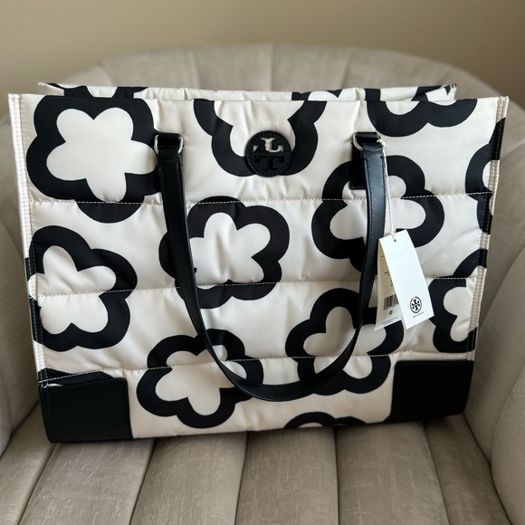 Tory Burch Nylon Flower Printed Ella Large Tote in French Cream - Picture 4 of 13